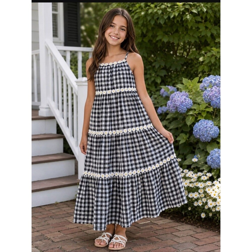 Isaac Mizrahi Girls Gingham Daisy Maxi Sun Dress